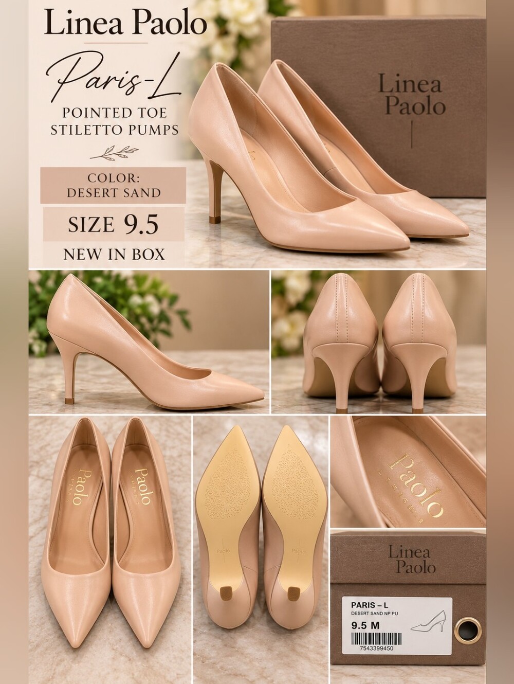 Linea Paolo Paris-L Pointed Toe Stiletto Pumps in Desert Sand Colorway - NIB